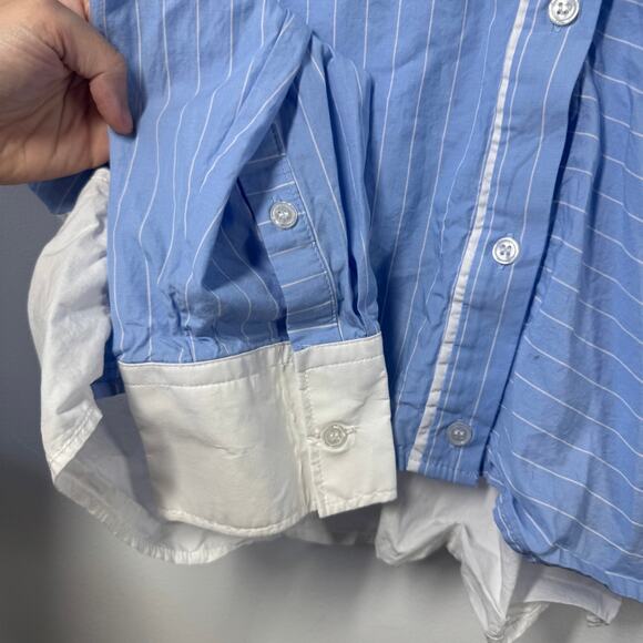 Zara Top Women L Blue White Cropped Button Down Long Sleeve Clean Girl Minimal - Picture 3 of 6
